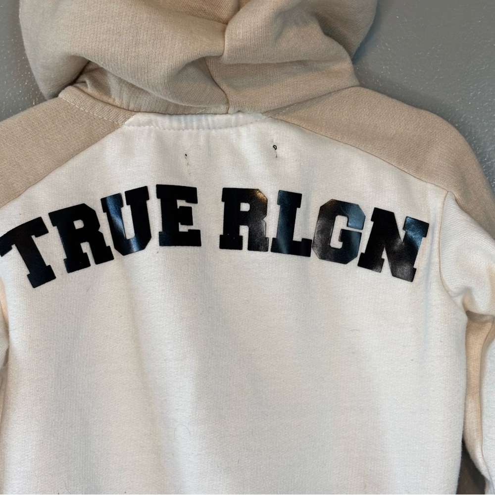 True Religion Kids 3T Quarter Zip Hoodie White Tan Color Block Toddler - Picture 4 of 5